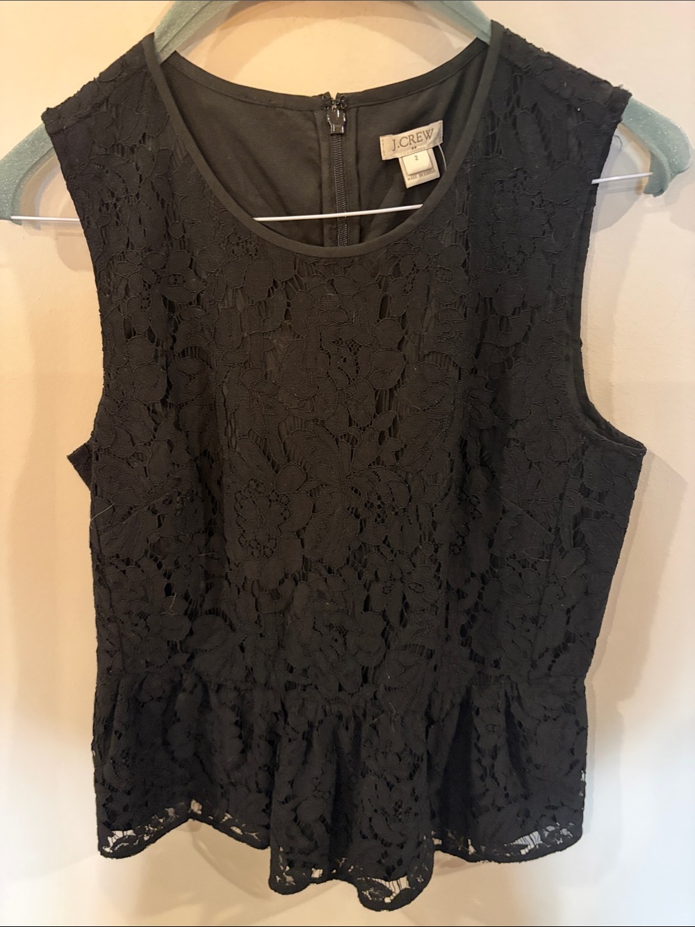 J. Crew Black Floral Lace Peplum Camisole Women's Size 2